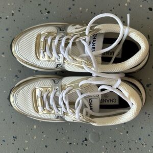 CHANEL Cream and Silver Shoes